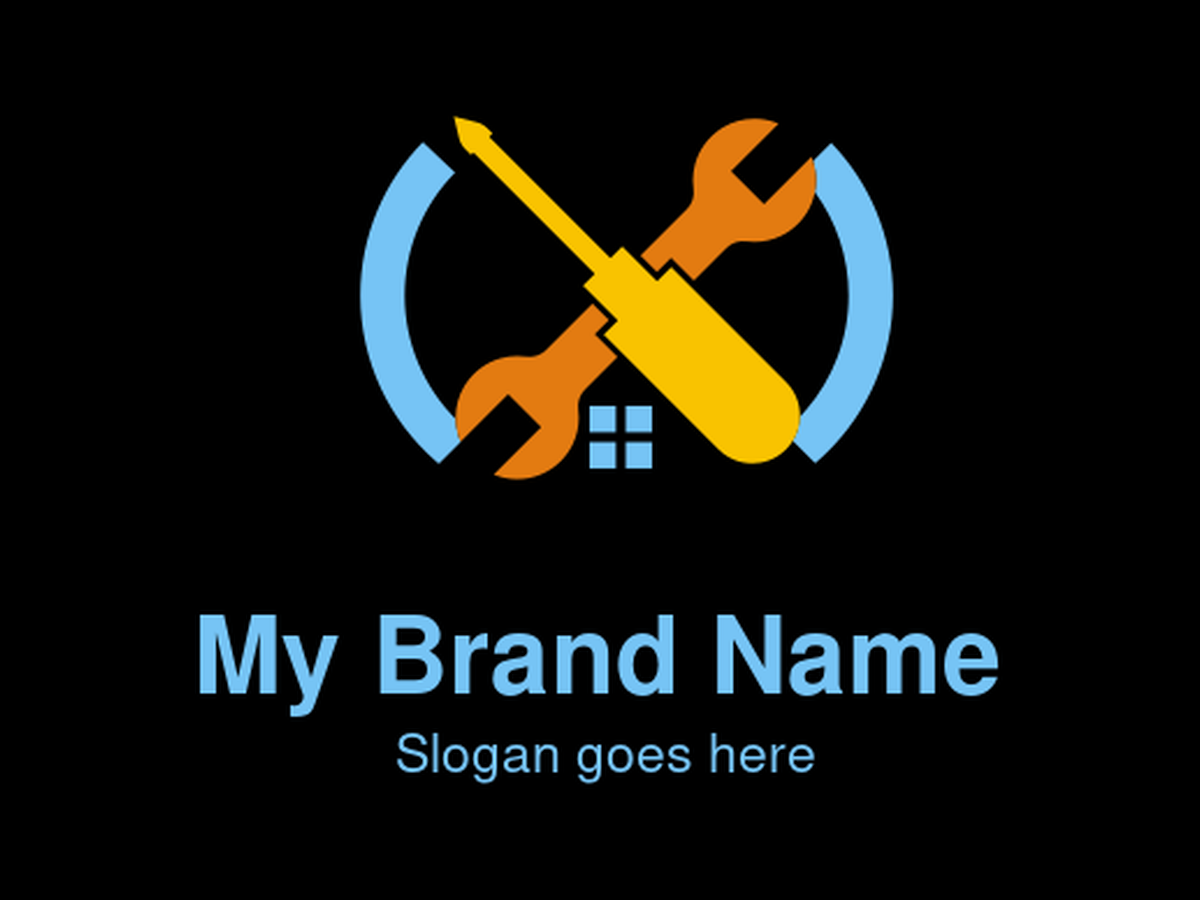 Home Repair Logo – orange and Blue Hammer, Wrench & House Symbol for Handyman, Plumbing, HVAC, and Maintenance Services